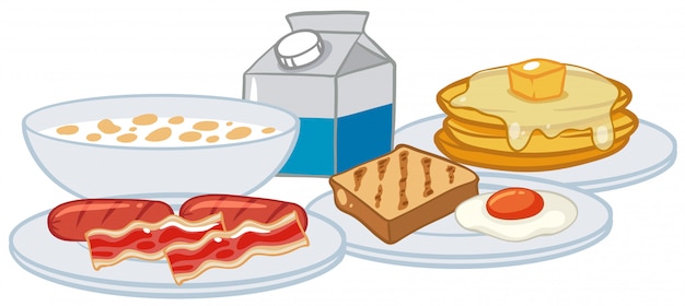 Vector un conjunto de desayuno sobre fondo blanco