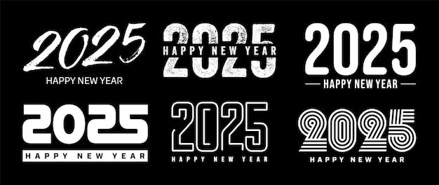Conjunto de deseños de texto de felicitación de feliz año nuevo cartel de felicitación festivo de pancarta de Navidad o