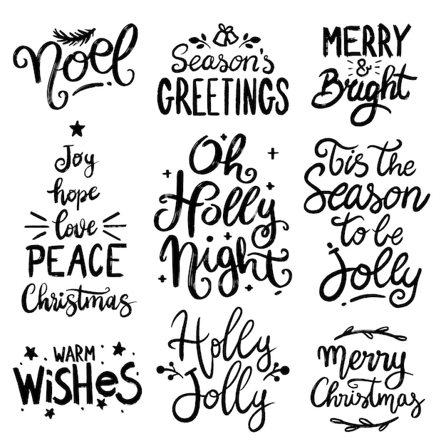 Conjunto de deseos de vacaciones Decorativa tarjeta de felicitaciones de caligrafía manuscrita dibujada con tinta de marcador negra