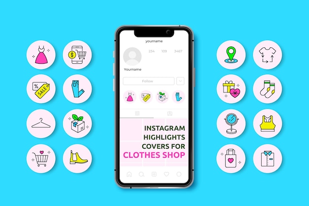 Conjunto de destacados de colores de instagram