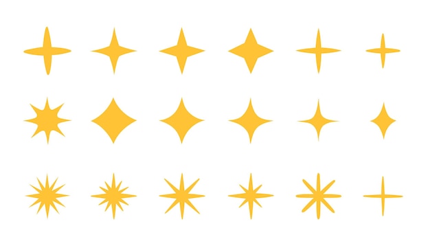 Conjunto de destellos amarillos vector estrellas brillantes destellos brillantes de fuegos artificiales