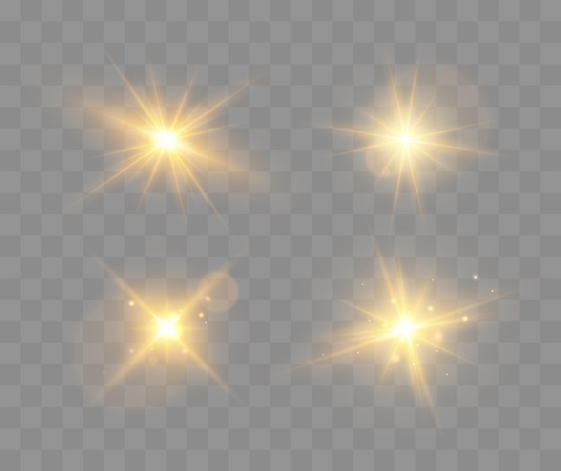 Conjunto de destellos brillantes y destellos de lente luces brillantes aisladas sobre fondo transparente vector ill ...