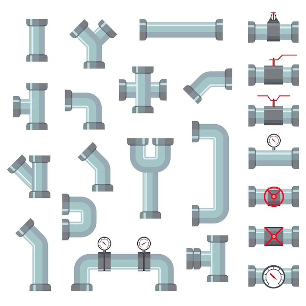 Vector conjunto de detalles de tuberías de tubo de agua diferentes.