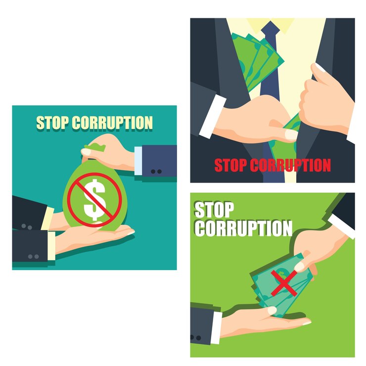 Vector conjunto de detener la corrupción concepto empresario mano rechazar la corrupción dinero