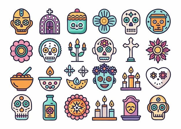 Conjunto de el día de los elementos muertos diseño de arte vectorial