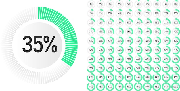 Conjunto de diagramas de porcentaje de círculo de 0 a 100 listos para usar para diseño web, interfaz de usuario