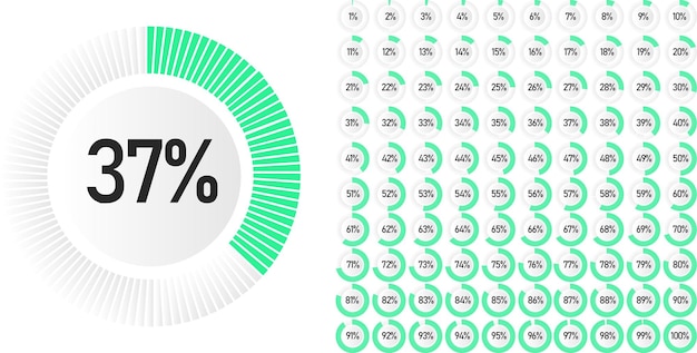Conjunto de diagramas de porcentaje de círculo de 0 a 100 listos para usar para diseño web, interfaz de usuario