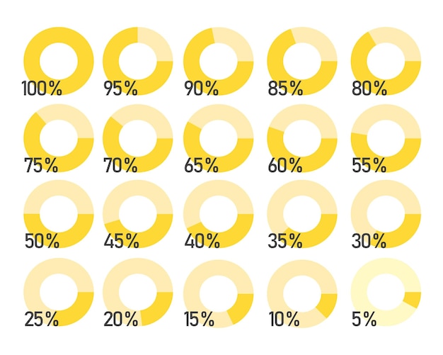 Conjunto de diagramas de porcentaje de círculo para infografías. ilustración vectorial