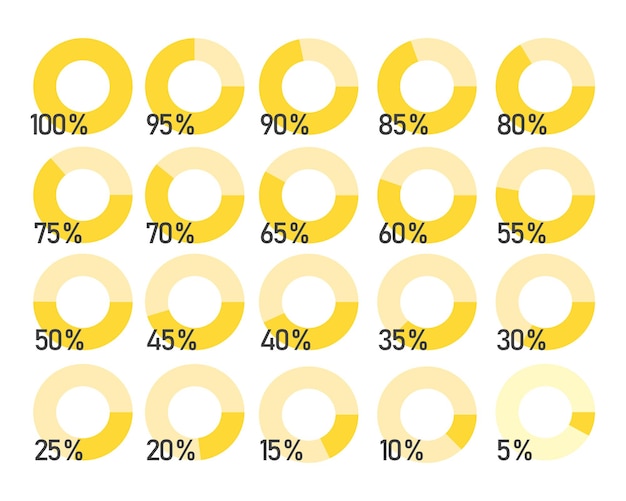 Vector conjunto de diagramas de porcentaje de círculo para infografías. ilustración vectorial