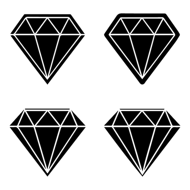 Conjunto de diamantes silueta Conjunto del ícono del diamante Diferentes formas de cortes de diamante Conjunto el ícono del Diamante en plano
