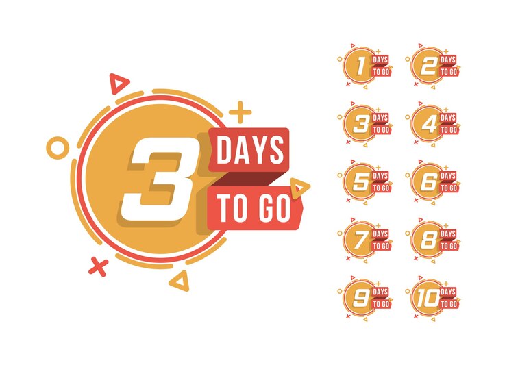 Conjunto de días numéricos para la cuenta atrás. Quedan días de cuenta regresiva