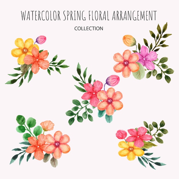 conjunto dibujado a mano de arreglo floral de primavera