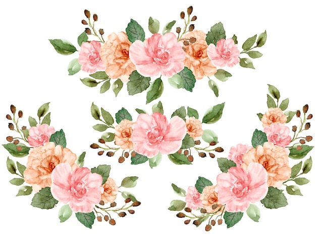 Vector conjunto dibujado a mano de arreglo floral rosa pastel de verano