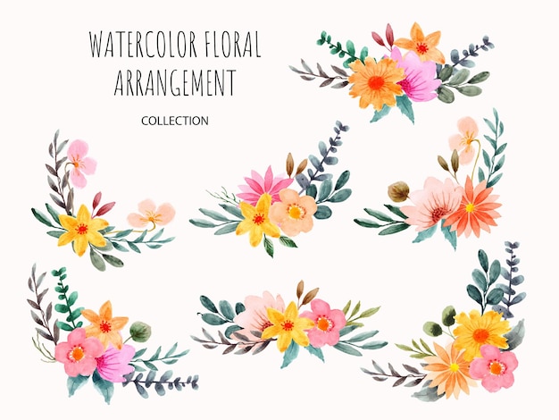 conjunto dibujado a mano de arreglo floral