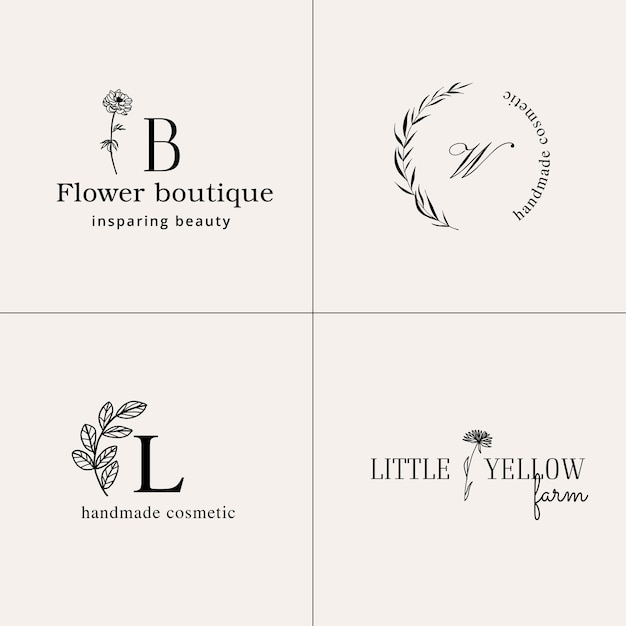 Conjunto dibujado a mano de belleza femenina y colección de logotipos mínimos botánicos florales