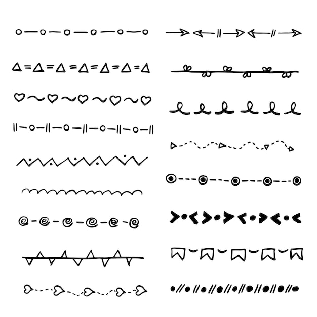 Conjunto dibujado a mano de bordes de línea y marcos elementos de boceto de vector de diseño conjunto de líneas de garabato pinceles de pluma de tinta subrayan trazos de lápiz colección de divisores de dibujo