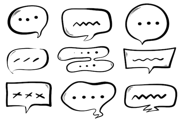 Conjunto dibujado a mano de burbujas de discurso aislado Elemento de conjunto de garabatos Ilustración vectorial