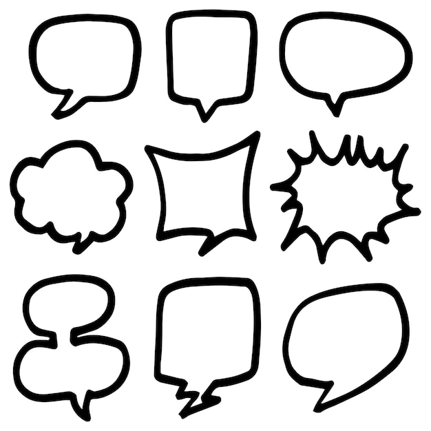 Conjunto dibujado a mano de burbujas de discurso aislado Elemento de conjunto de garabatos Ilustración vectorial