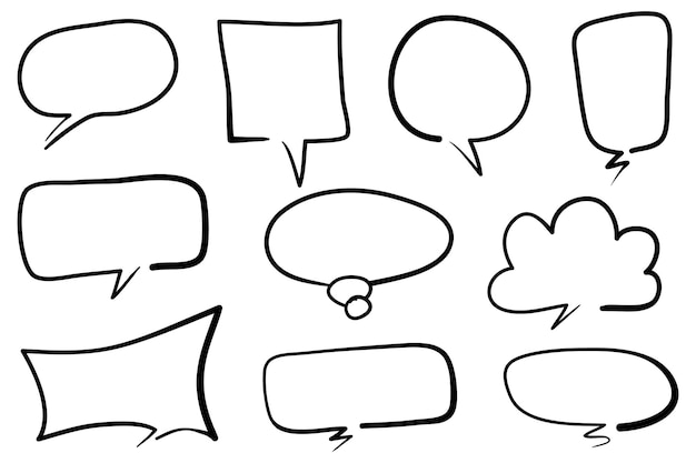Conjunto dibujado a mano de burbujas de discurso aislado Elemento de conjunto de garabatos Ilustración vectorial