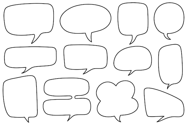 Conjunto dibujado a mano de burbujas de discurso aislado Elemento de conjunto de garabatos Ilustración vectorial