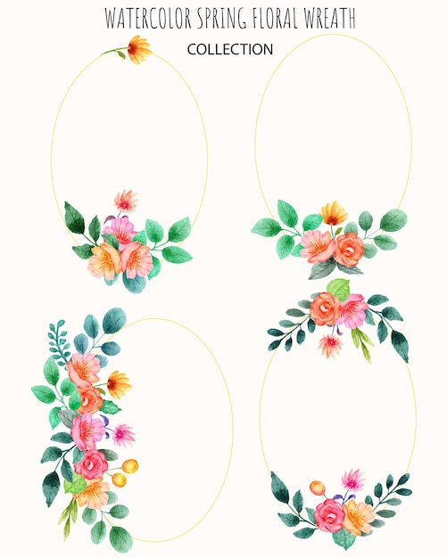 conjunto dibujado a mano de corona floral de primavera