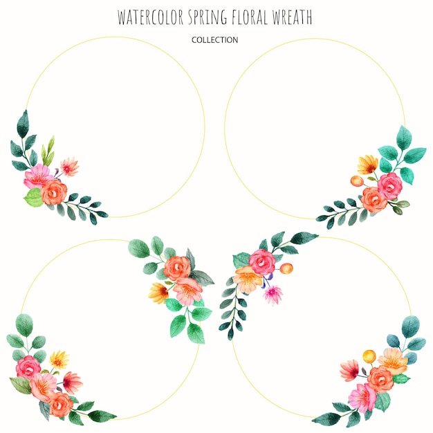 Vector conjunto dibujado a mano de corona floral de primavera