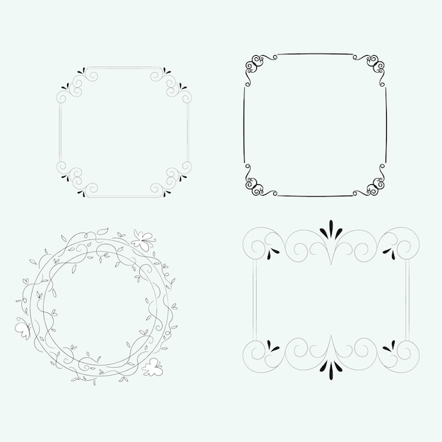 Conjunto dibujado a mano de cuadros garabateados marco Doodle línea cuadros vacíos ilustración vectorial