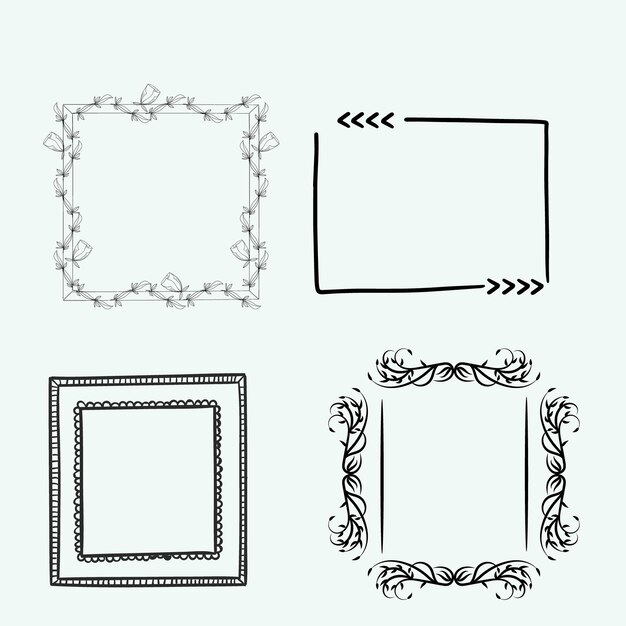 Conjunto dibujado a mano de cuadros garabateados marco Doodle línea cuadros vacíos ilustración vectorial