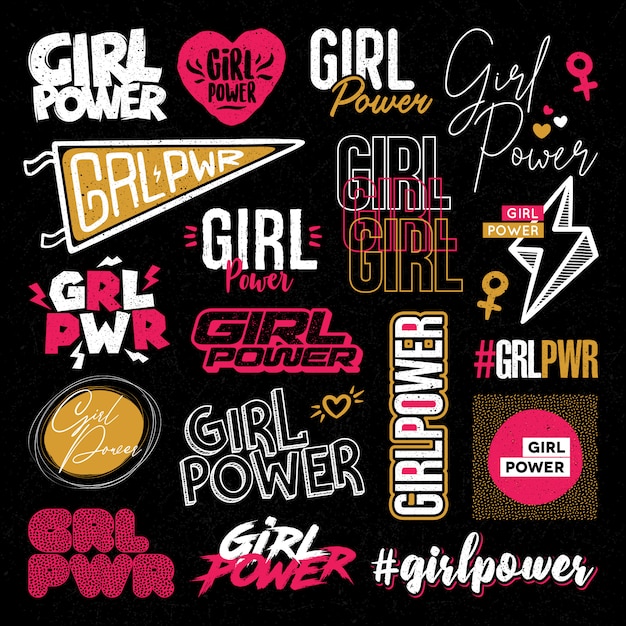 Conjunto dibujado a mano de girl power stickers