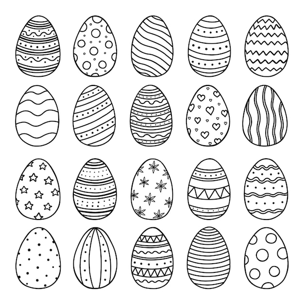 Conjunto dibujado a mano de huevos de Pascua doodle Adornos de huevo en estilo boceto