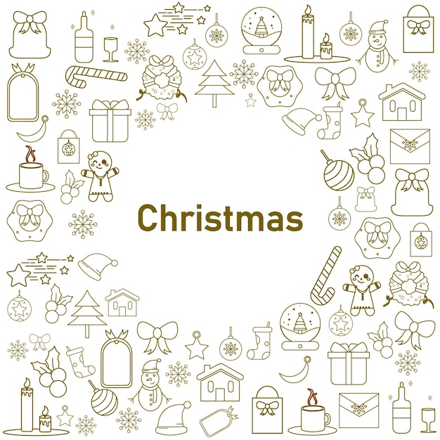 Conjunto dibujado a mano de Navidad Feliz Navidad y Feliz Año Nuevo Colección de iconos de Navidad Santa de Invierno