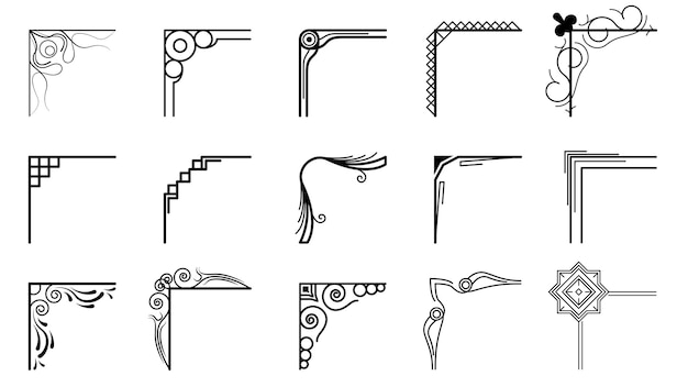 Conjunto Dibujar A Mano De Esquinas Diferentes Formas Decoración Floral Diseño Vectorial Estilo De Dibujo Doodle