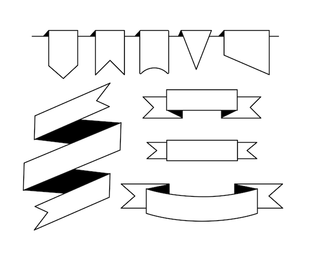 Conjunto de dibujo de banner de cinta ilustración vectorial