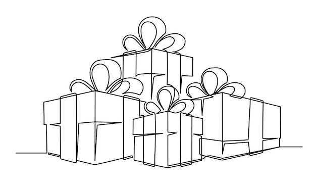 Conjunto de dibujo continuo de una línea de cajas de regalo de Navidad