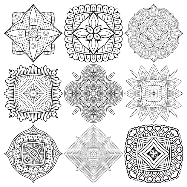 Vector conjunto de dibujo étnico mandala.