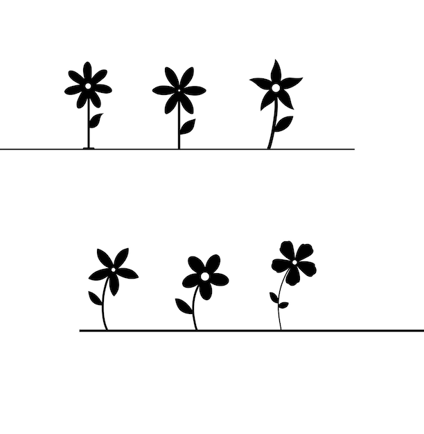 Conjunto de dibujo de flor de silueta