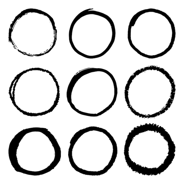 Conjunto de dibujo de línea de círculo de doodle de vector dibujado a mano aislado sobre fondo blanco.