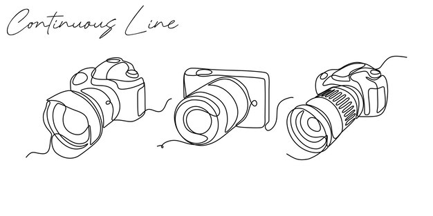 Conjunto de dibujo de línea continua de cámara digital