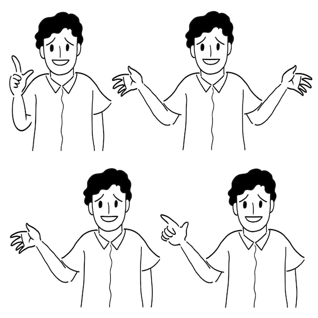 Conjunto de dibujo de línea de joven hablando con gesto