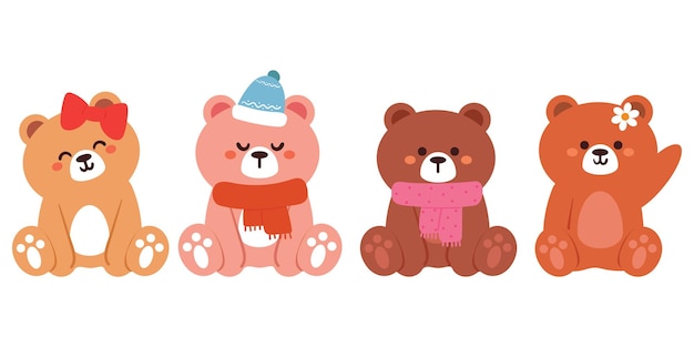 Vector conjunto de dibujo a mano de conjunto de pegatinas de oso, pegatina de animal lindo para icono de niños