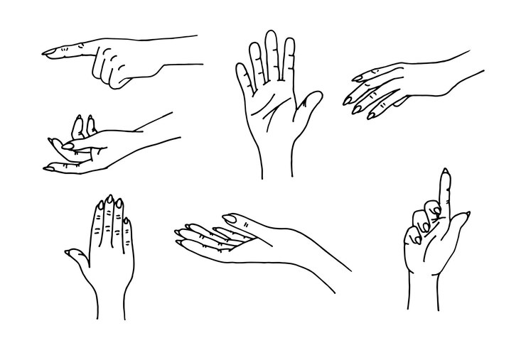 Conjunto de dibujo a mano femenino. Doodle ilustración de vector de arte de línea en varias poses relajantes