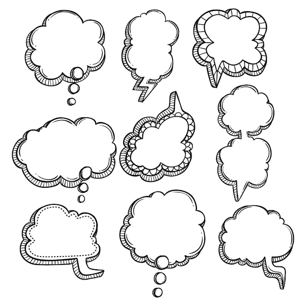 conjunto de dibujo a mano o discurso de burbuja doodle con estilo único