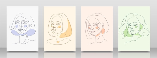 Un conjunto de dibujos abstractos de chicas con pelo corto.