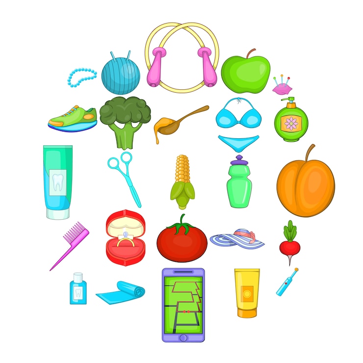 Vector conjunto de dibujos animados de 25 iconos de buen producto