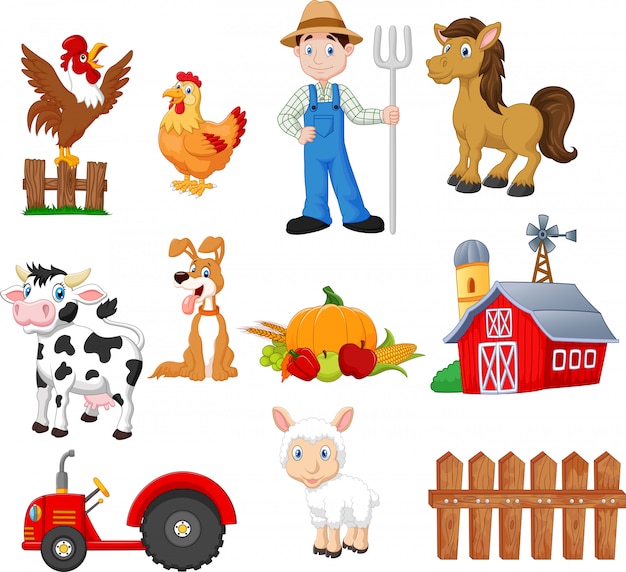 Conjunto de dibujos animados de la agricultura con el granjero.
