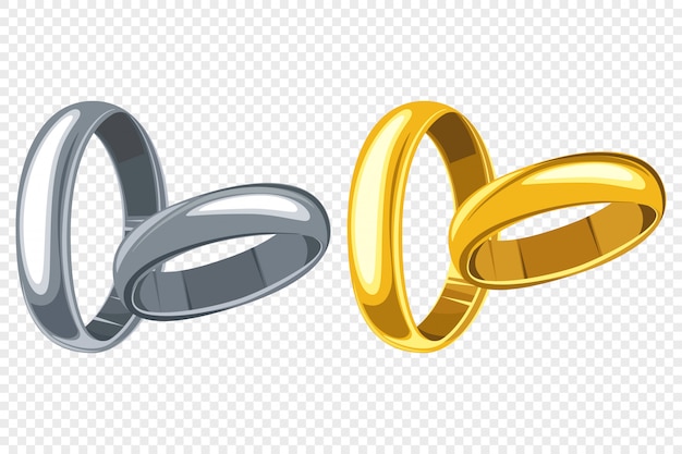 Conjunto de dibujos animados de anillos de boda aislado transparente