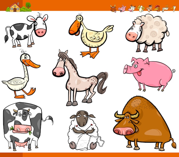 Conjunto de dibujos animados de animales de granja | Vector Premium