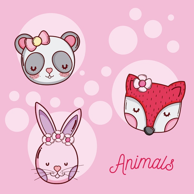 Conjunto de dibujos animados de animales lindos