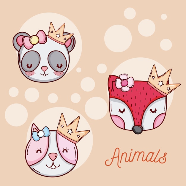 Vector conjunto de dibujos animados de animales lindos