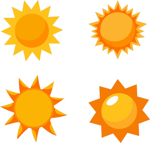 Conjunto de dibujos animados de arte de clips de sol rayos de luz brillantes tiempo de verano xD